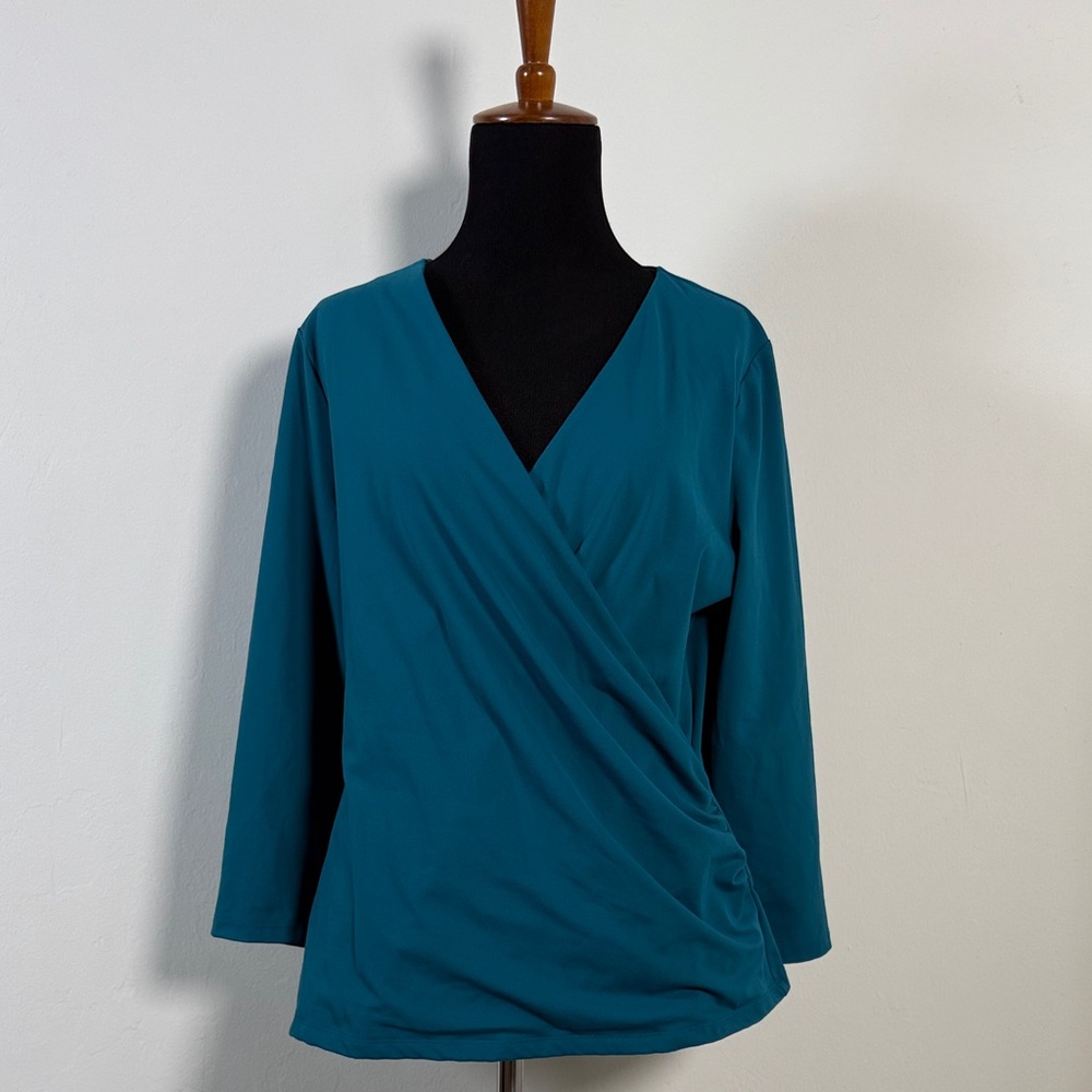 ANN TAYLOR Teal Faux Wrap Top L